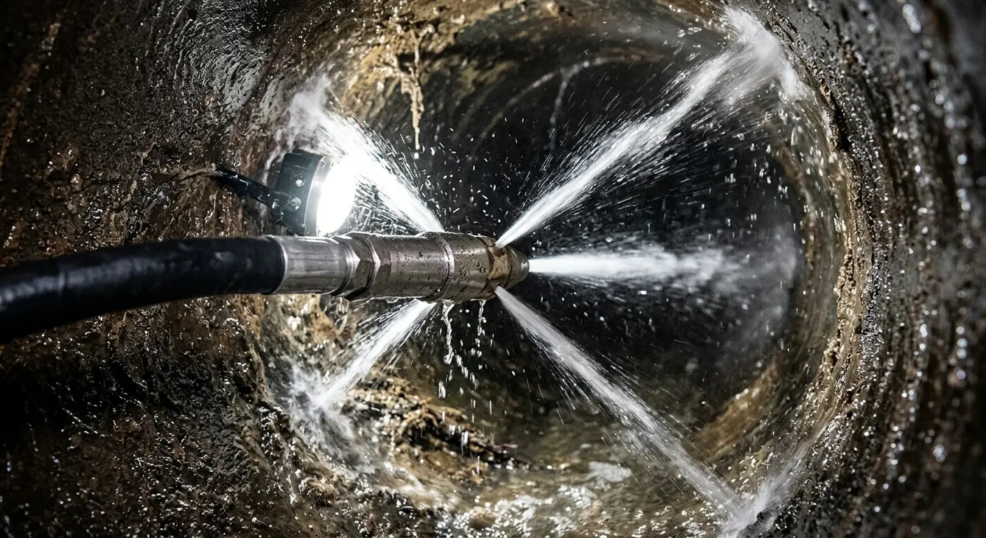 High-pressure hydro jetting nozzle cleaning sewer pipe for Storm Drain Cleaning in Interlaken